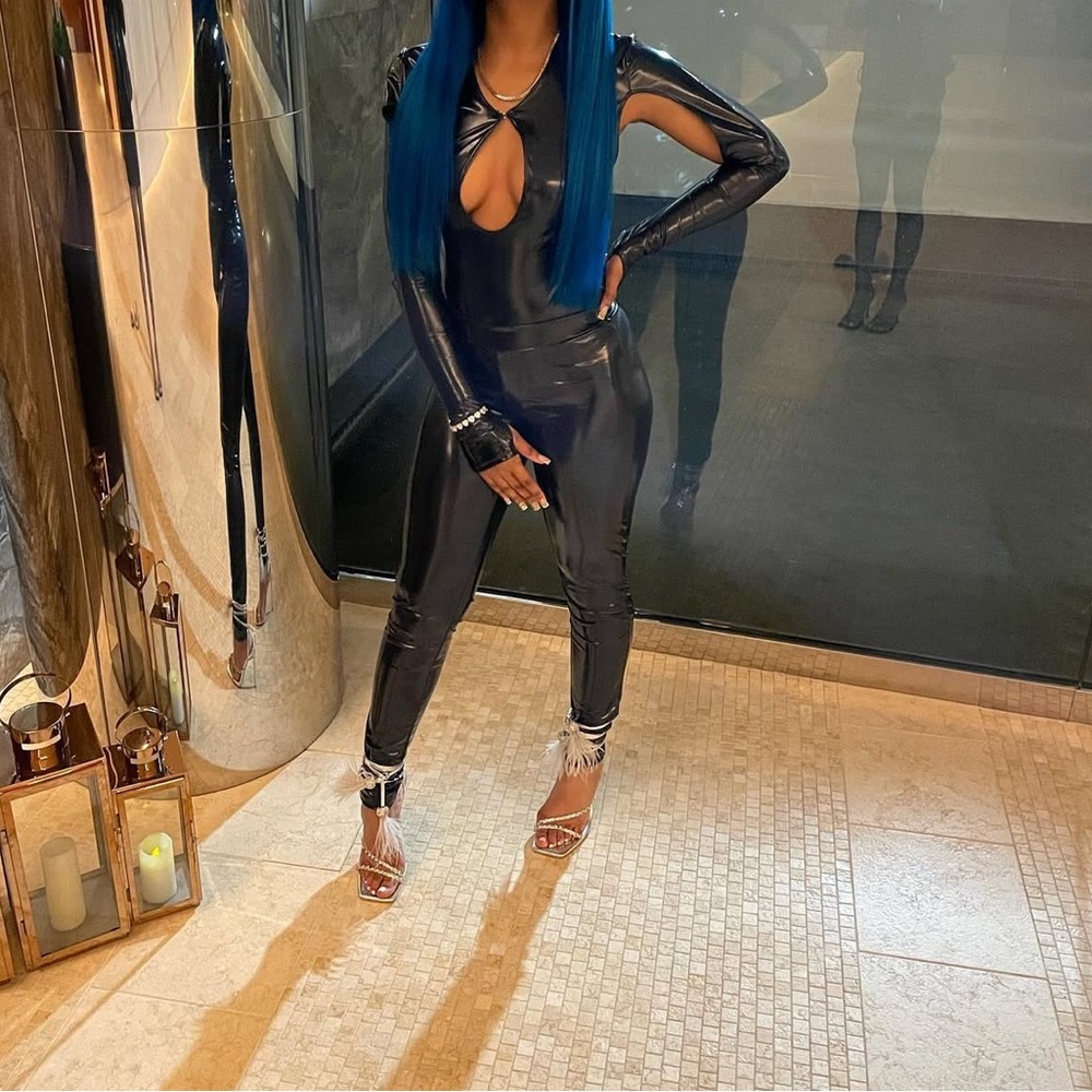 Black Cutout Latex Jumpsuit